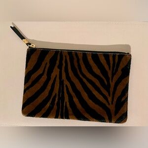 Madewell pouch / clutch zebra print calf hair and black leather with card slots